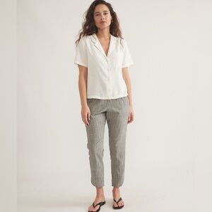 Marine Layer White Shirt and Gray Striped Pants
